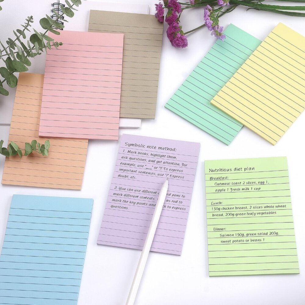 4x6 Inch Lined Sticky Notes, 8 Pack, Light Colors, Premium Self-Adhesive Notepad - Picture 2 of 7